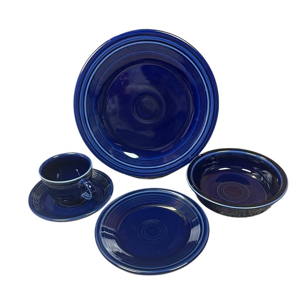 Fiestaware HLC Five 5 Piece Dinnerware Set Cobalt Blue Vintage Place Setting